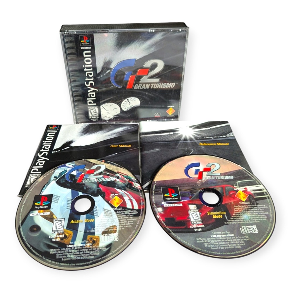 Sony PlayStation 1 Gran Turismo 2 GT2 Racing Game 2-Disc Set Manuals 1999 CIB